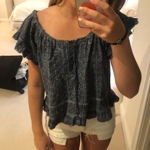 Eyelet navy top